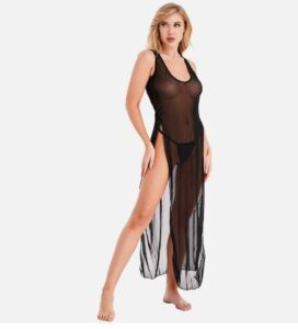  Sexy See Through Deep V Neck Lingerie Dress 